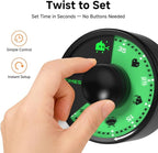 60-Minute Visual Timer, Twist to Set, Loud Battery-Powered Alarm, Minimalist Rotary Countdown Dial for Office, Study, Work & Home Time Management (Black)