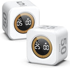 2 Pack - KADAMS Pomodoro Cube Timer Productivity Visual Timer - 5/10/25/50 Min Rotating Countdown (2, White)