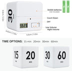 Feilifan Cube Timer, Productivity Cube Flip Timer for Kitchen Studying Workout Classroom Kids ADHD 15-20-30-60 Minute Preset, White