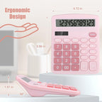 Desktop Calculator, Pink Calculator Big Buttons, 12-Digits Large LCD Display, Solar and AA Battery Dual Power, Desk Calculators for Office Home School Business Class (Pink) | Large LCD Display, Solar and AA Battery Dual Power, Desk Calculators for Offi...