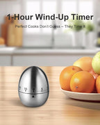 Kitchen Timer for Cooking, 60 Minutes Mechanical Timer - No Batteries Required, Stainless Steel Egg-Shape Cute Countdown Clock for Cooking, Learning, Exercises, Gaming