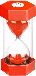 25 Minute Hourglass Sand Timer, Plastic Sandglass Watch Timer, Unbreakable Red Sand Clock Hour Glass 25 Min for Classroom, Games (Red)