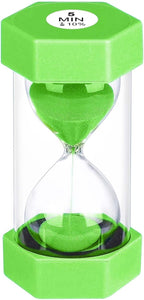 5 Minute Hourglass Sand Timer, Plastic Hexagon Hourglass Sand Clock 5 Min, Reloj De Arena 5 Minutos,Unbreakable Green Hour Glass Sandglass for Classroom Games Kitchen (Green)