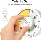 60-Minute Visual Timer, Twist to Set, Loud Battery-Powered Alarm, Easy Manual Rotary Countdown Dial for Kitchen Cooking, Baking, Meal Prep & Home Use (White Food Icons)