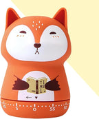 Cute Orange Fox Mechanical Kitchen Timer, 60-Minute Manual Wind Up Countdown Clock, Premium Matte Finish Visual Timer for Kids Study, Homeschooling, Classroom & Task Management (Fox Orange)