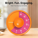 60-Minute Visual Timer, Twist to Set, Loud Battery-Powered Alarm, High-Visibility Rotary Countdown Dial for Kitchen, Work, Study & Time Management (Orange)