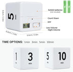 Feilifan Cube Timer, Productivity Cube Rotating Timer for Kitchen Studying Workout Classroom Kids ADHD 1-3-5-10 Minute Preset, White
