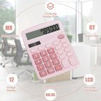 Desktop Calculator, Pink Calculator Big Buttons, 12-Digits Large LCD Display, Solar and AA Battery Dual Power, Desk Calculators for Office Home School Business Class (Pink) | Large LCD Display, Solar and AA Battery Dual Power, Desk Calculators for Offi...