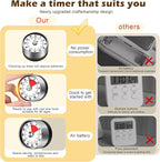 Premium Mechanical Kitchen Timer, No Battery Required, Magnetic Base, Twist Dial Control, Space Saving Design for Cooking Exercise, Silver and Black