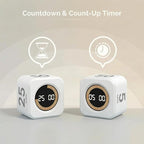2 Pack - KADAMS Pomodoro Cube Timer Productivity Visual Timer - 5/10/25/50 Min Rotating Countdown (2, White)