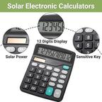 Noamus 8 Pack Desktop Calculator 12 Digit, Solar Battery Basic Calculators, Dual Power Electronic Calculators with Large LCD Display, Sensitive Button Handheld Calculator for Office Home School, Black