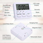 Leumoi 6 Pcs Digital Kitchen Timer 24 Hour Clock and Alarm Function Timer On/Off Switch Minute Second Count up Countdown Loud Alarm for Exercise Cook Baking(Black and White)