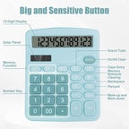 Desktop Calculator, Light Blue Calculator Big Buttons, 12-Digits | Large LCD Display, Solar and AA Battery Dual Power, Desk Calculators for Office Home School Business Class (Light Blue)