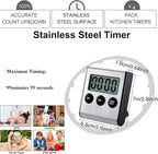 4 Pack Digital Kitchen Timer Magnet, Stainless Steel Cooking Timers with Alarm. Magnetic Countdown Timer for Kitchen Cooking, Baking,Sports Games (AAA Battery Included)