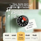 Kitchen Magnetic Visual Cooking Mechanical Timer with Loud Alarm, No Batteries Required, Stainless Steel, Countdown 60 Minute Wind Up Timer for Study, Chef, Teacher, Office (Black)