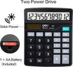 Calculator, Deli Standard Function Desktop Calculators with 12 Digit Large LCD Display and Sensitive Button, Solar Battery Dual Power Office Calculator, Black