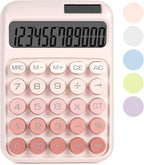 Mechanical Switch Calculator with Big Buttons, Calculators Desktop | 12 Digits, Solar Battery Power, Desk Calculator, Large LCD Display, Cute Pink Calculators for Teachers Students Basic Office