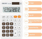 Deli Standard Function Basic Calculator, 12 Digit Desktop Calculator with Large LCD Display, Solar Battery Dual Power Office Calculators, White