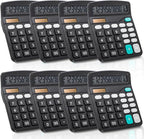 Noamus 8 Pack Desktop Calculator 12 Digit, Solar Battery Basic Calculators, Dual Power Electronic Calculators with Large LCD Display, Sensitive Button Handheld Calculator for Office Home School, Black