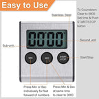4 Pack Digital Kitchen Timer Magnet, Stainless Steel Cooking Timers with Alarm. Magnetic Countdown Timer for Kitchen Cooking, Baking,Sports Games (AAA Battery Included)