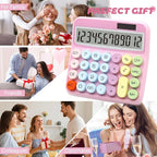 Pink Calculator, Solar Calculators Desktop, Big Button Calculator for Desk | Large Button Calculator with Large LCD Display, Powered by two Modes, Pink Desk Accessories for Offices, Schools and Homes