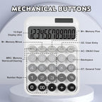 Mechanical Switch Calculator with Big Buttons, Calculators Desktop | 12 Digits, Solar Battery Power, Desk Calculator, Large LCD Display, Cute White Calculators for Teachers Students Basic Office