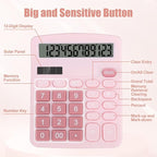 Desktop Calculator, Pink Calculator Big Buttons, 12-Digits Large LCD Display, Solar and AA Battery Dual Power, Desk Calculators for Office Home School Business Class (Pink) | Large LCD Display, Solar and AA Battery Dual Power, Desk Calculators for Offi...