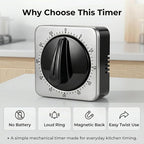 Searon Kitchen Timers for Cooking, Mechanical Wind Up Timer with Loud Ring, Magnetic Back, No Battery Needed, Stainless Steel Countdown Timer for Cooking and Baking