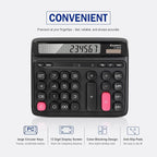 Comix Desktop Calculator, 12 Digits Large Button Desk Calculator, Black | Solar Battery Dual Power, Large LCD Display, Computer Keys, 4 Function Basic Calculator for Office Business Home Use
