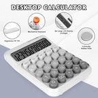 Mechanical Switch Calculator with Big Buttons, Calculators Desktop | 12 Digits, Solar Battery Power, Desk Calculator, Large LCD Display, Cute White Calculators for Teachers Students Basic Office
