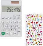 Basic Mini 4 Function Calculator,White Calculator Small for Middle School,Back to School First Day of School Supplies,Desk Calculator with Stickers,Solar Pocket Calculators for Students