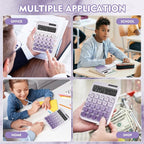 Mechanical Switch Calculator with Big Buttons, Calculators Desktop | 12 Digits, Solar Battery Power, Desk Calculator, Large LCD Display,Cute Purple Calculators for Teachers Students Basic Office