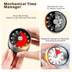 Premium Mechanical Kitchen Timer, No Battery Required, Magnetic Base, Twist Dial Control, Space Saving Design for Cooking Exercise, Silver and Black