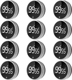 12 Pack Digital Kitchen Timer - Magnetic Kitchen Timer Visual timers Large LED Display Countup Timer 3 Volumes, 2 Brightness LevelsExtensively Use in Break Time, Cooking,Gym, Meeting, Classroom（Black）
