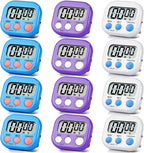 12 Pack Digital Kitchen Timer Magnetic Digital Timer with Big Display Loud Ring Cooking Timers for Kitchen Electronic Timer for Cooking, Bathing, Gym, Break Time, Classroom(12,White,Blue,Purple)