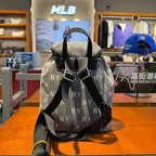 NY Monogram Denim Flap Drawstring Mini Backpack, Vintage Washed Denim Casual Daypack Light