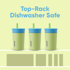Owala Kids 12oz Insulated Stainless Steel Tumbler with Spill-Resistant Lid – Dishwasher Safe, Easy Clean, Blue & Light Green (Turtley Awesome)