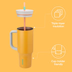 Owala 40 oz Stainless Steel Travel Tumbler with Spill-Resistant Lid – Triple-Layer Insulation, Carry Handle, Orange