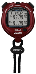 Seiko Solar Interval Training Sports Stopwatch Power Red SVAJ103, Lightweight 61g, 300 Lap Memory, Dual‑Repeat Interval Timer