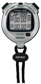 `Seiko Solar Interval Timer Sports Stopwatch SVAJ101, Silver Slim Lightweight, No Battery Replacement Required